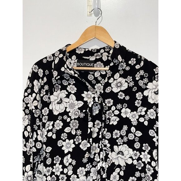 Moschino Black & White Floral Button-Up Long-Sleeve Women's Dress Size 10 - Picture 2 of 8
